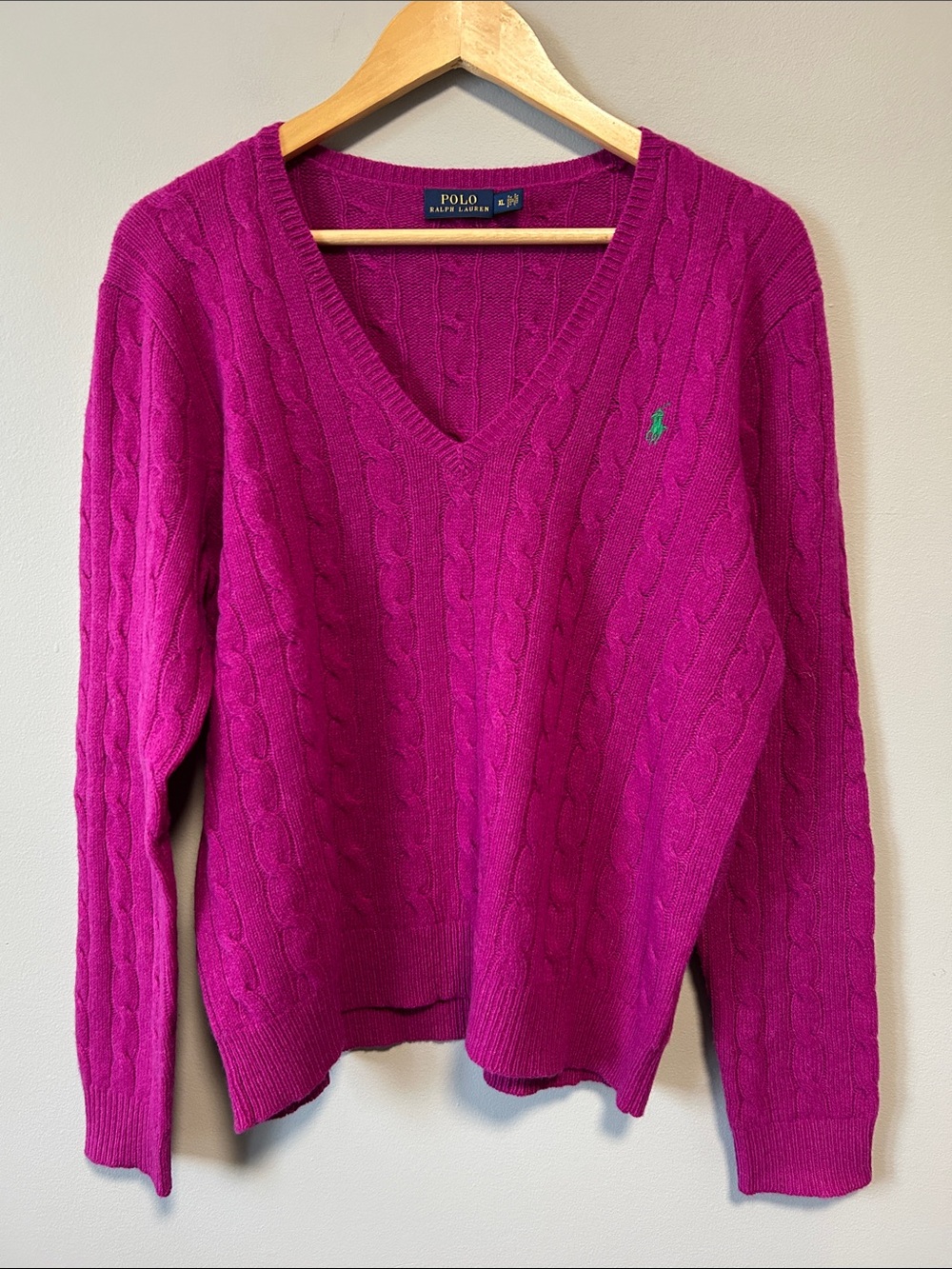 Polo Ralph Lauren V Neck Wool Cashmere Cable Knit Sweater